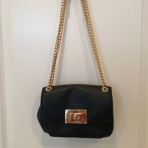 Michael Kors SLOAN Black Pebbled Leather Gold Chain Shoulder Crossbody